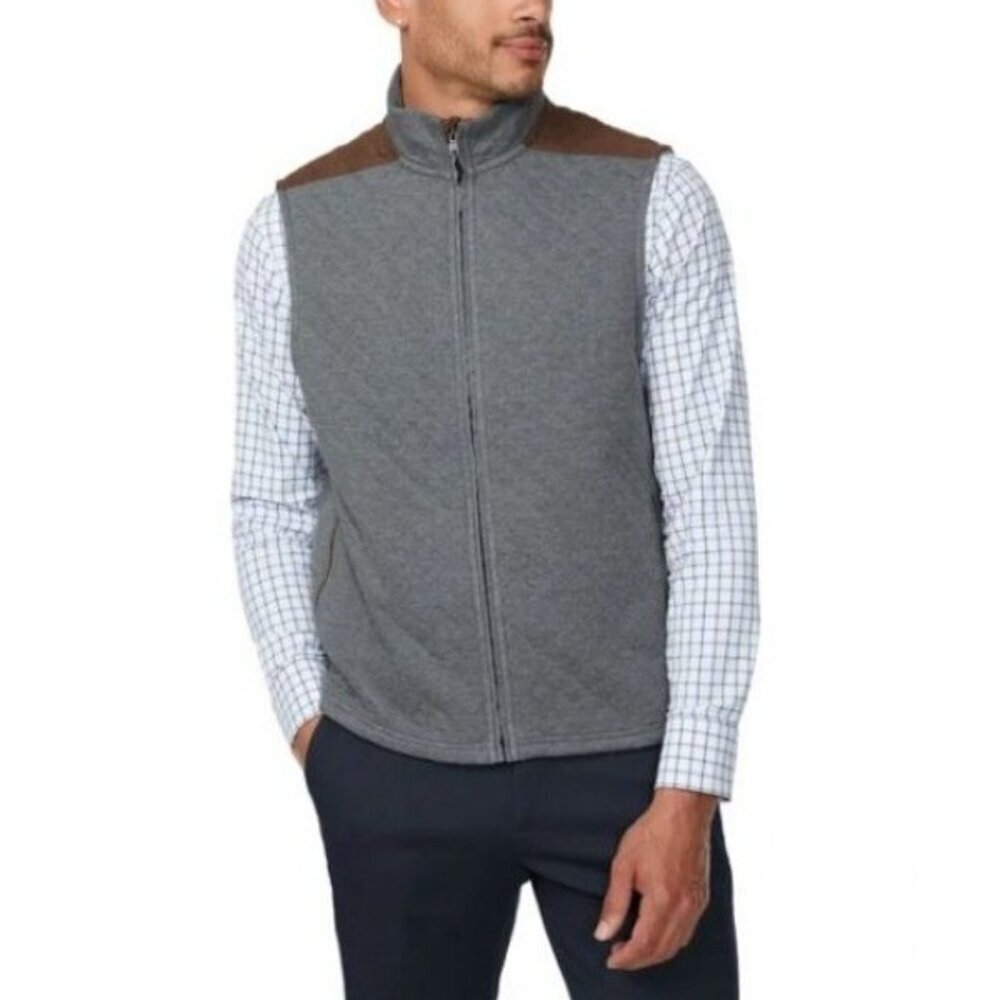 Bonobos Men's XL Gray Zip-Up Sleeveless Vest With Faux Suede Accents K1129